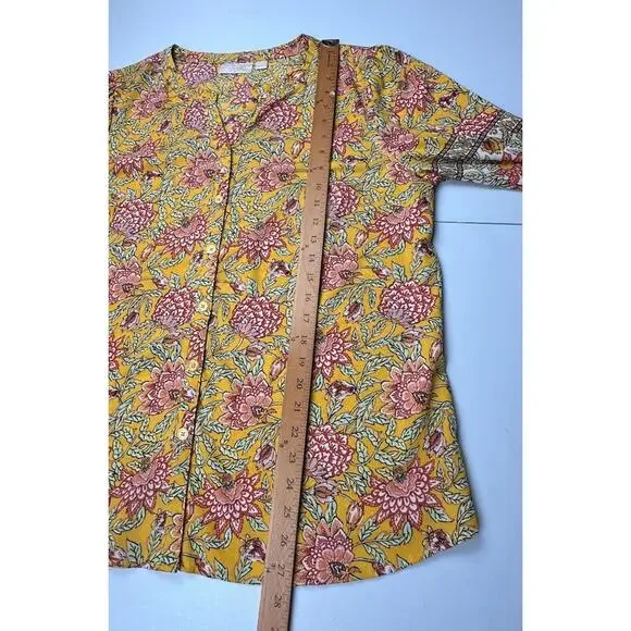 Belle Kim Gravel Top Womens Large Yellow Floral Boho Peasant Career Feminine - Picture 11 of 13